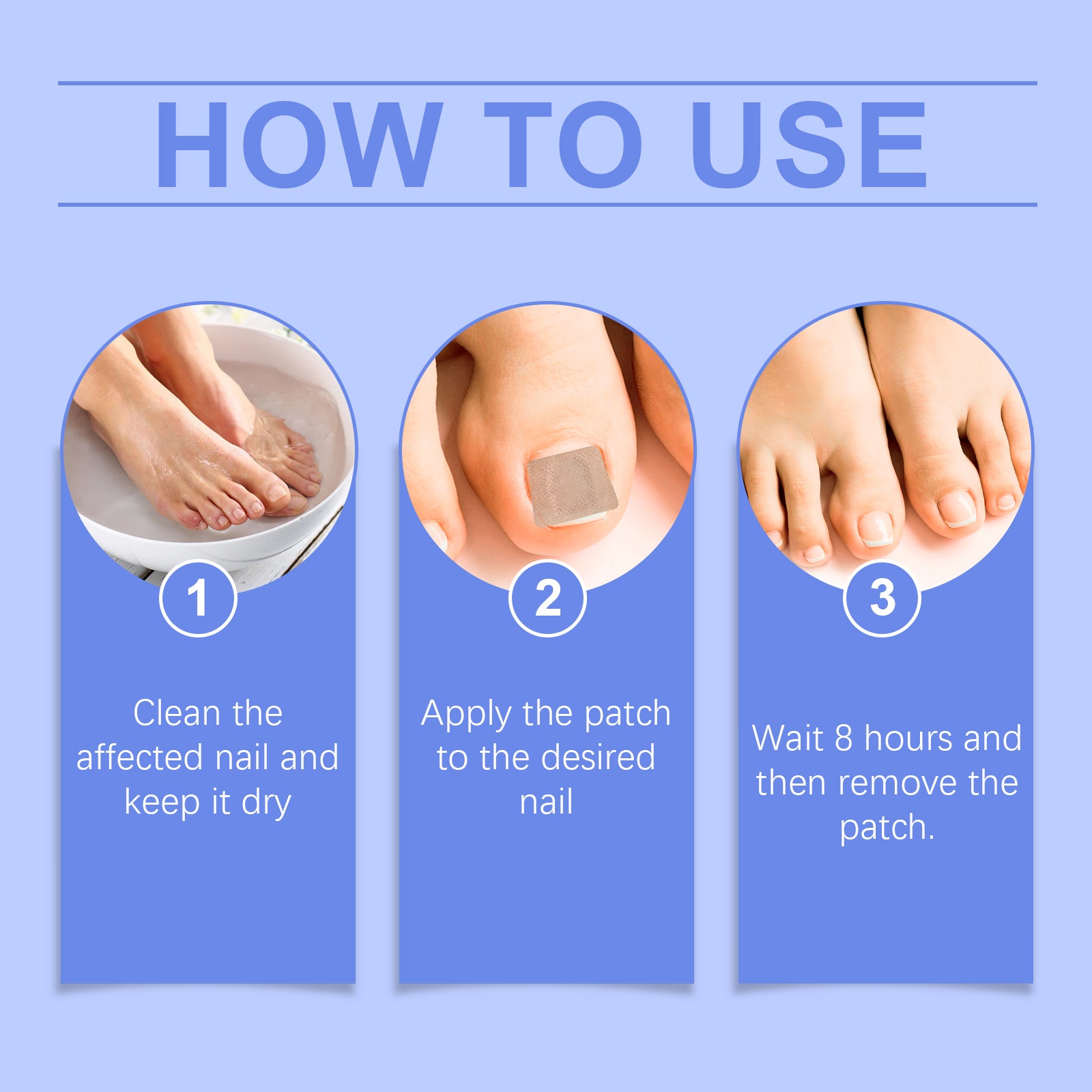 How to use Ximonth Nail Care Patches for Nail Repair & Easy Cleaning: Clean, apply, and wait to remove the patch.