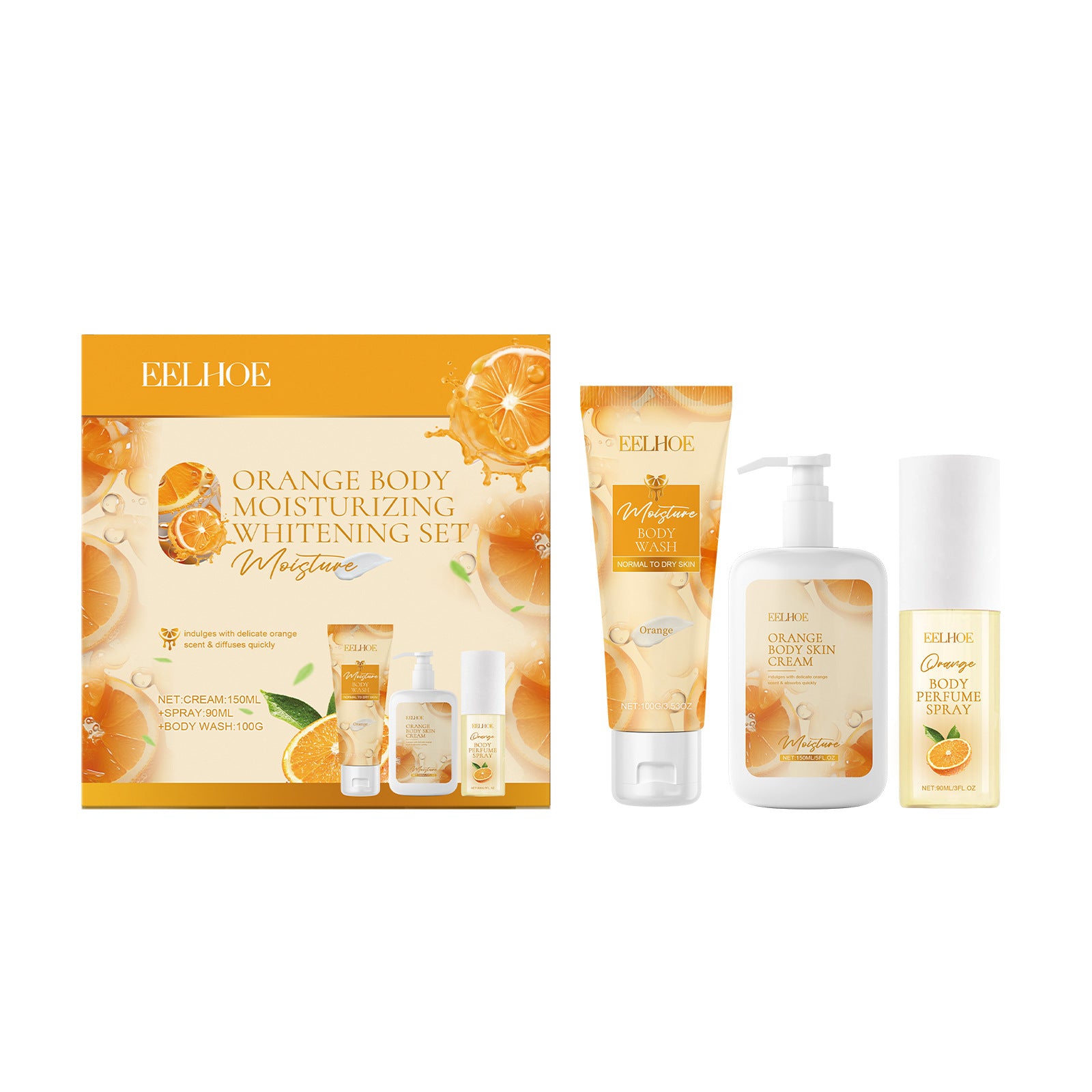 Orange Body Moisturizing Fragrance Gift Set Relieves Skin Dryness Body Cleansing Spray Set