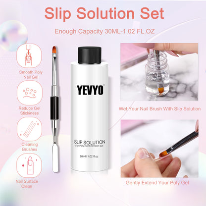 Slip Solution Set for Poly Gel Nail Kit with UV Lamp, 30ml bottle with nail brush for smooth application.