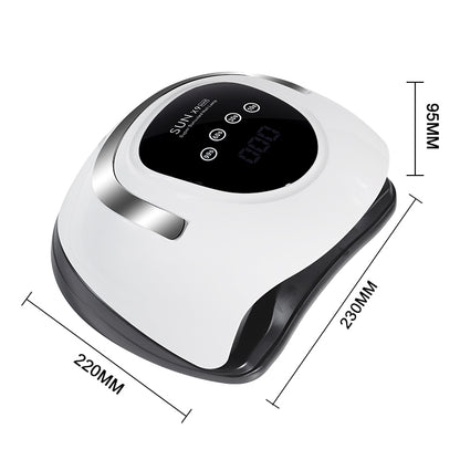 UV Nail Lamp – Professional Gel Nail Dryer with digital display and precise dimensions for perfect nail curing.