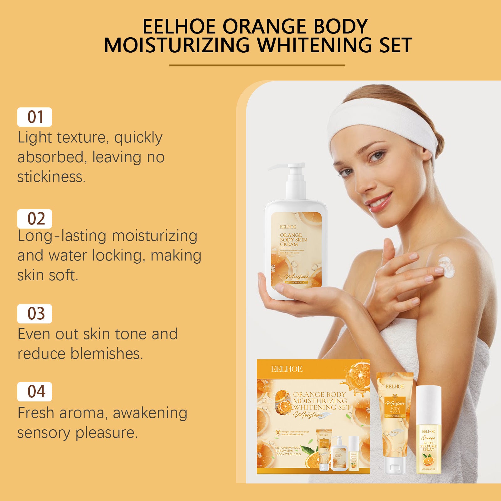 Orange Body Moisturizing Fragrance Gift Set Relieves Skin Dryness Body Cleansing Spray Set