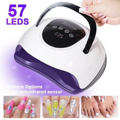 UV Nail Lamp with 57 LEDs, features 4 timer options and smart auto-infrared sensor for quick curing.