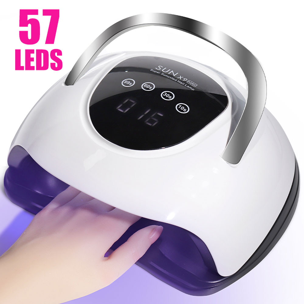 UV Nail Lamp with 57 LEDs for fast curing and professional use, suitable for gel polish and nail products.
