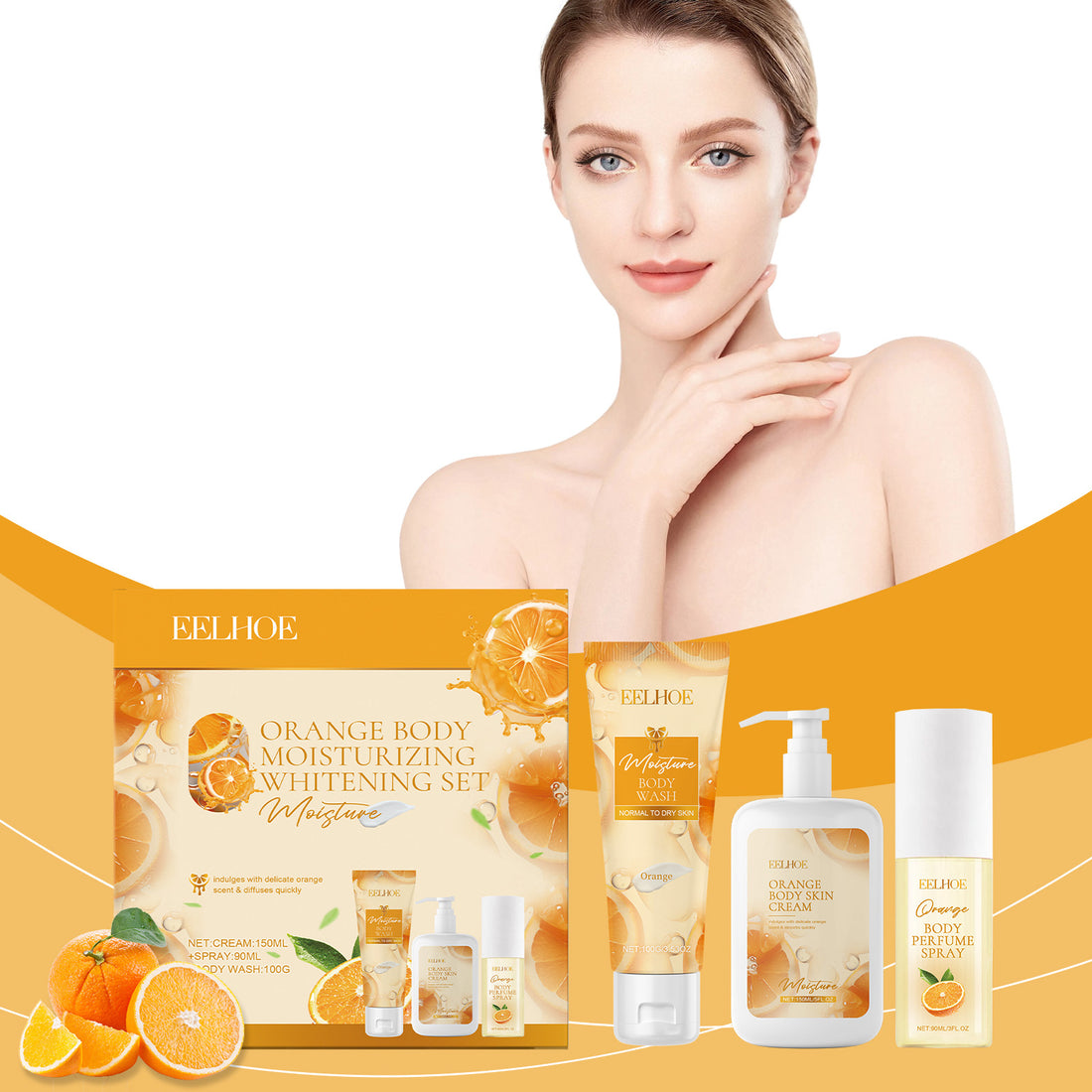Orange Body Moisturizing Fragrance Gift Set Relieves Skin Dryness Body Cleansing Spray Set